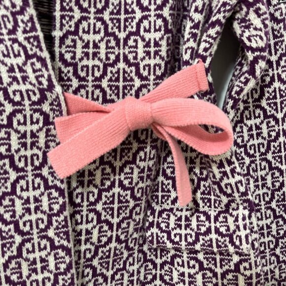 Odd Molly 233 Purple Cable Knit Cotton Cardigan Sweater + Pink Bow [size M/2] - Picture 4 of 8